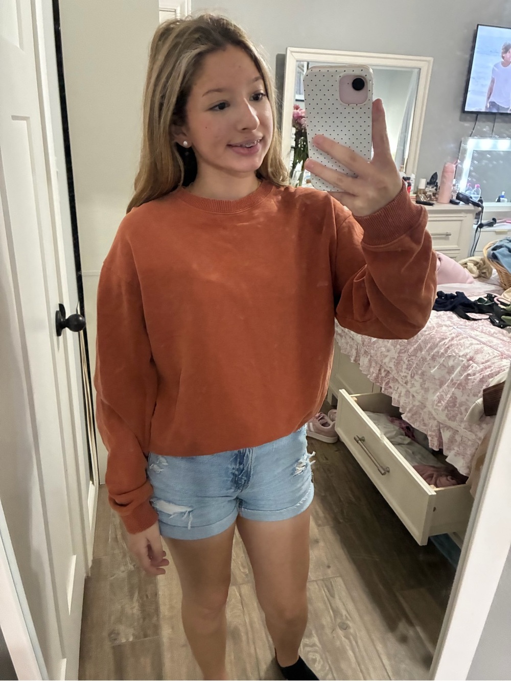 American Eagle Outfitters Women's Rust Orange Crewneck Sweatshirt